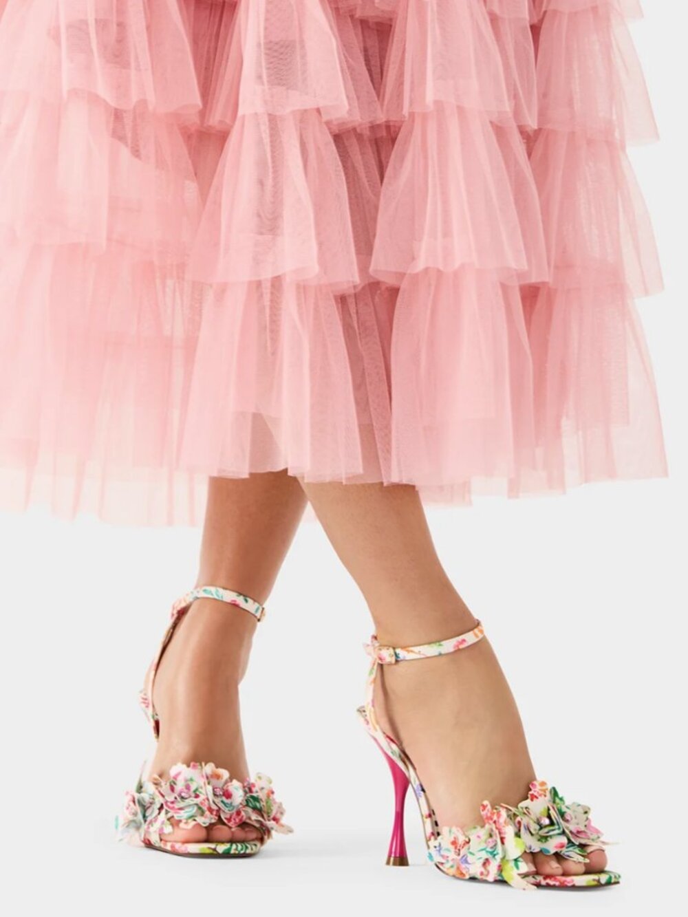 Betsey Johnson HILLEY Natural Floral Ankle-Strap High Heel Sandal 7.5 NWT